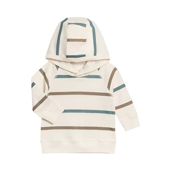 Colored Organics Madison Hooded Pullover - Max Stripe Teal +Taupe Sweatshirt Colored Organics   