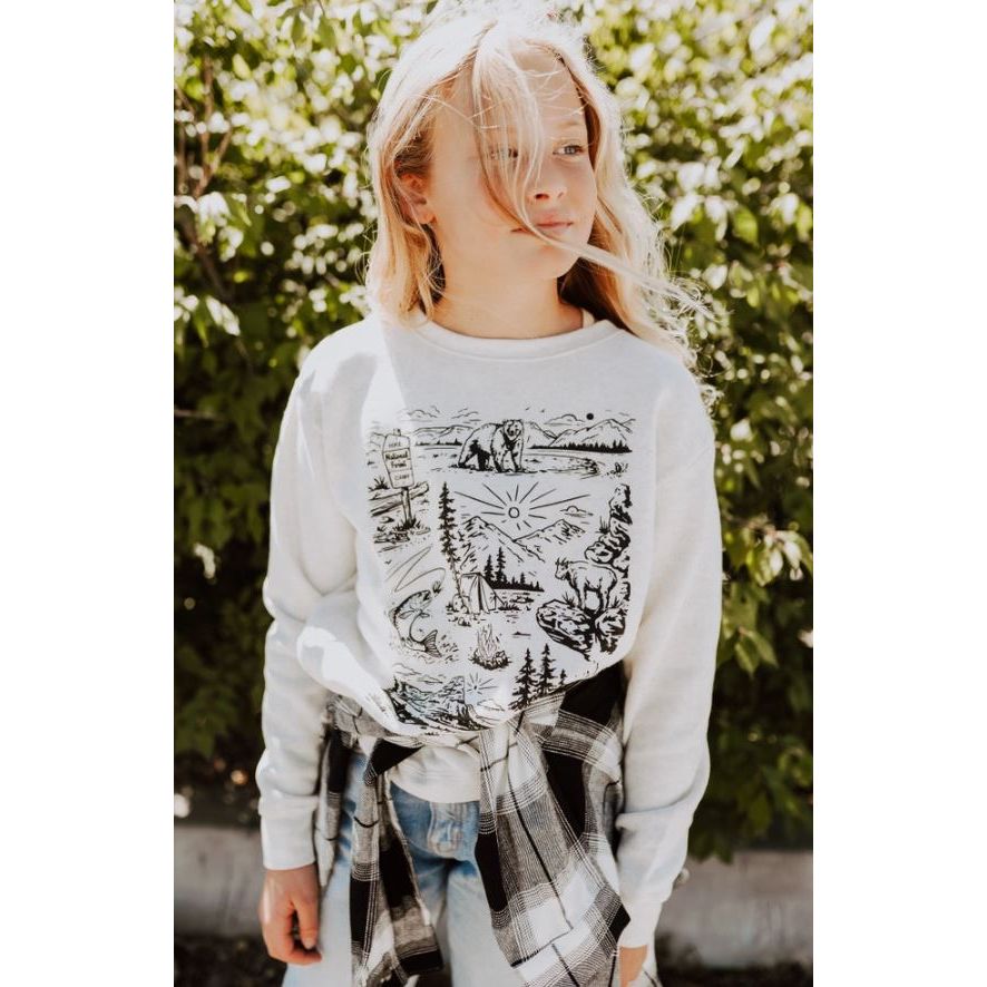 The Montana Scene- National Forest Kids Sweatshirt- Natural Heather Tops & Bottoms The Montana Scene