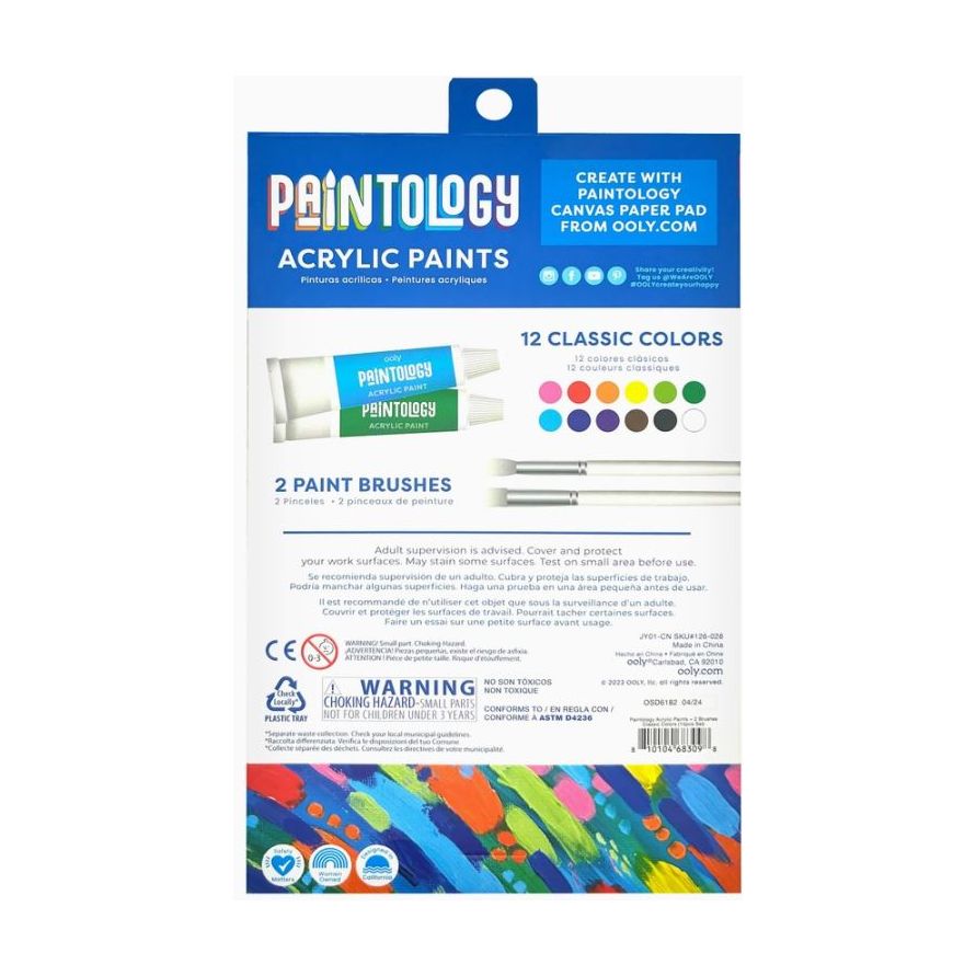 Ooly Paintology Acrylic Paints + 2 Brushes - Classic Colors Paint Ooly   