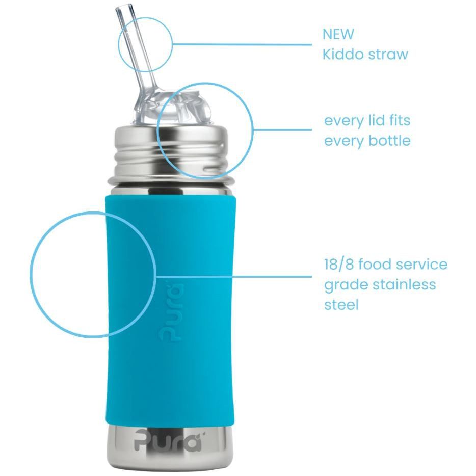 Pura Non-Insulated Kiddo Straw Cup w/ Sleeve - Aqua Bottles & Sippies Pura Stainless