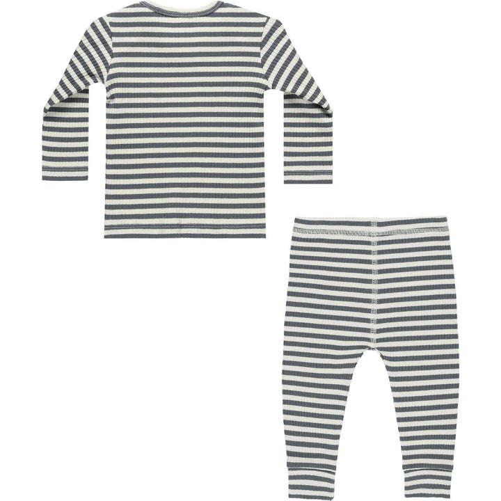 Quincy Mae Ribbed Tee + Legging Set - Indigo Stripe Tops & Bottoms Quincy Mae   