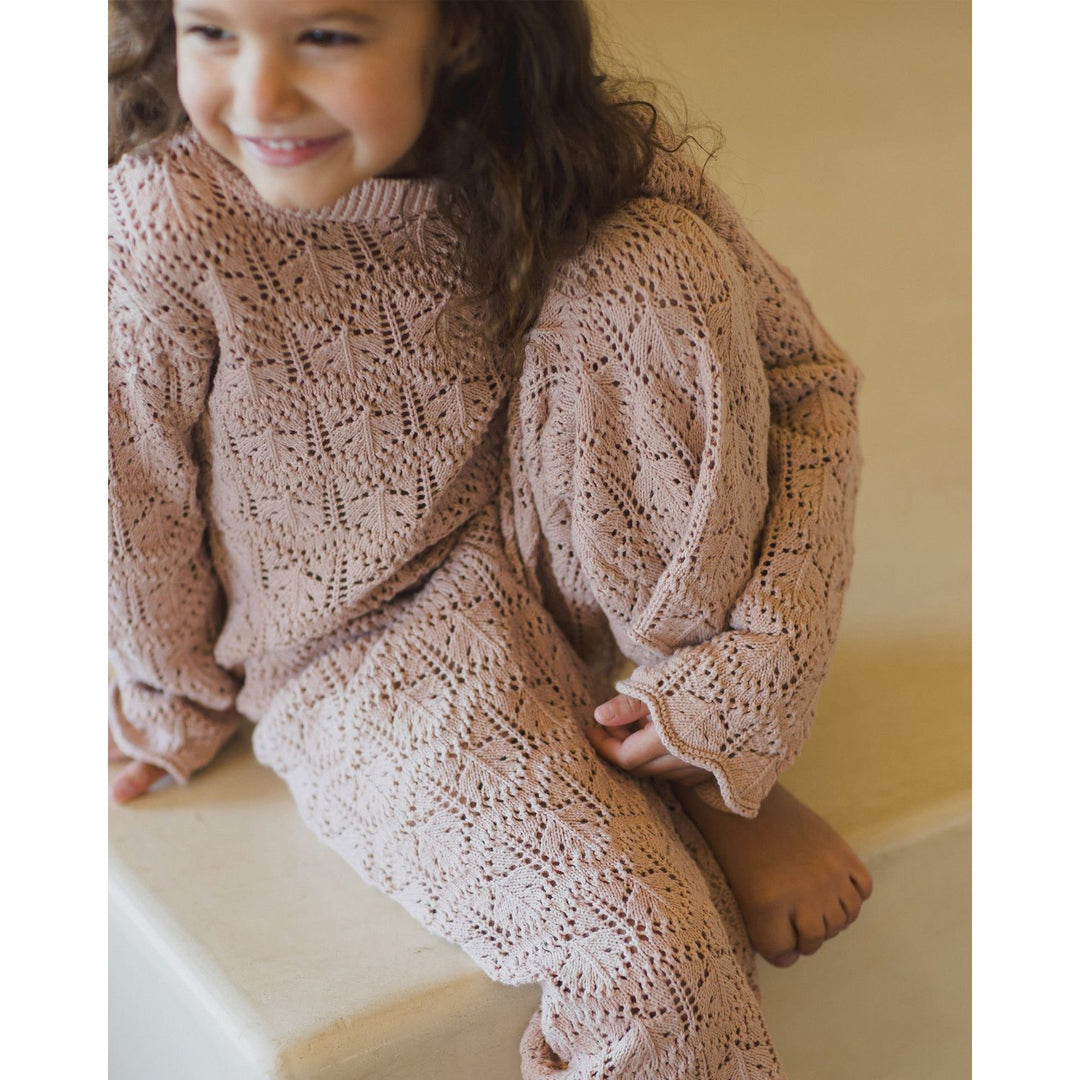 Rylee + Cru Crochet Knit Pullover - Rose Tops & Bottoms Rylee + Cru