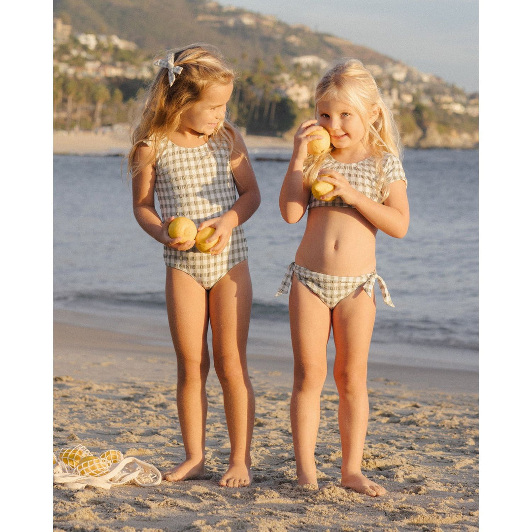 Rylee + Cru Cropped Rashguard Set - Eucalyptus Check Swimwear Rylee + Cru