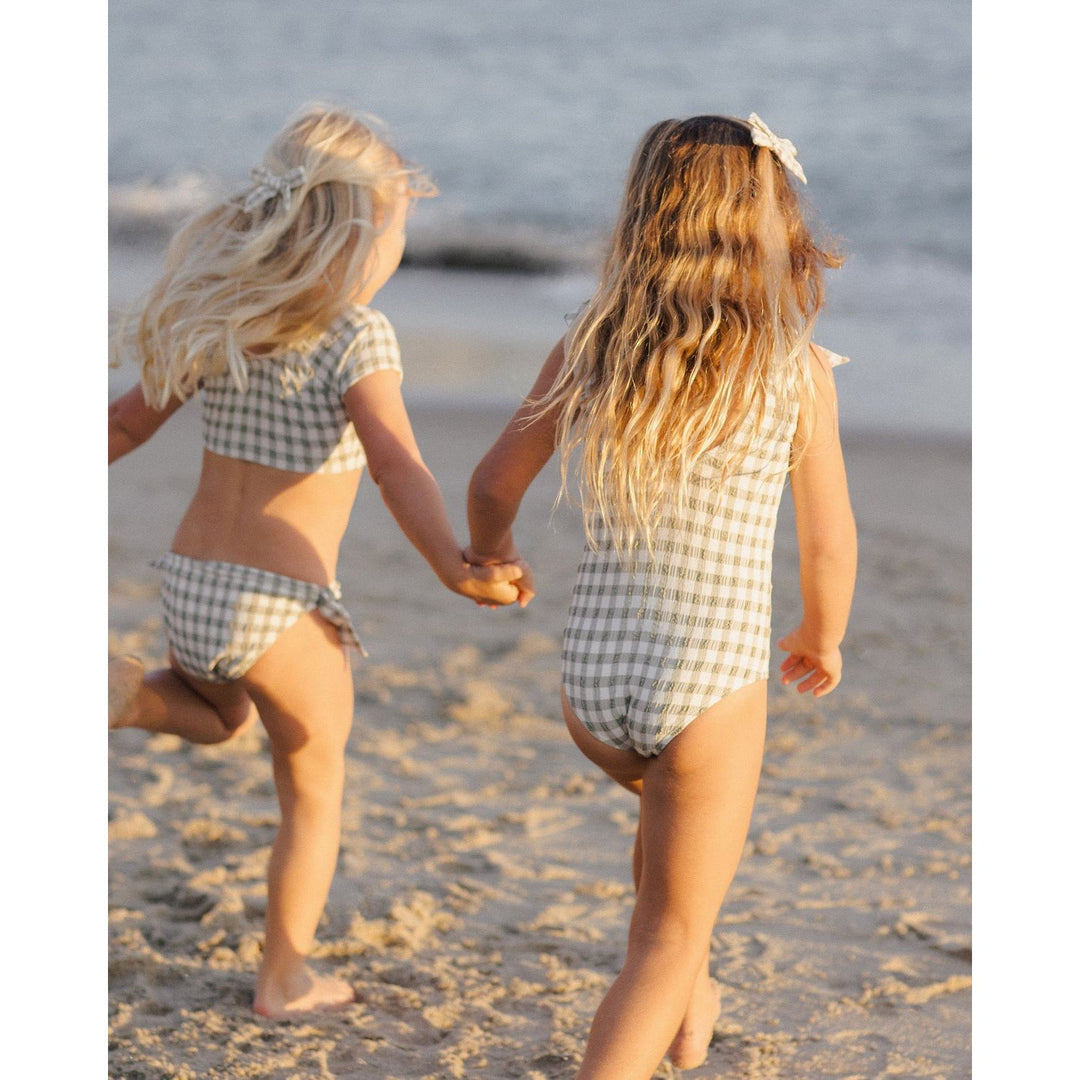 Rylee + Cru Cropped Rashguard Set - Eucalyptus Check Swimwear Rylee + Cru