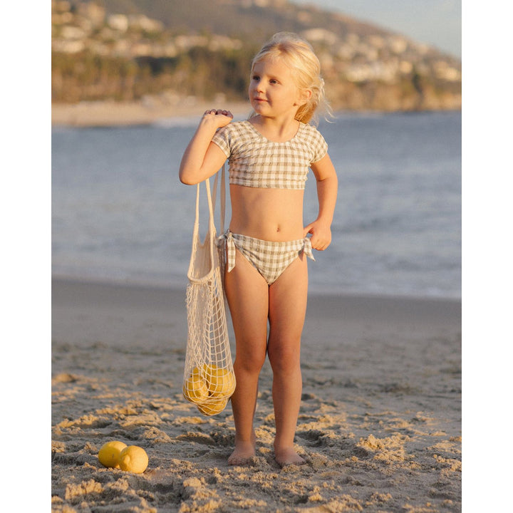 Rylee + Cru Cropped Rashguard Set - Eucalyptus Check Swimwear Rylee + Cru