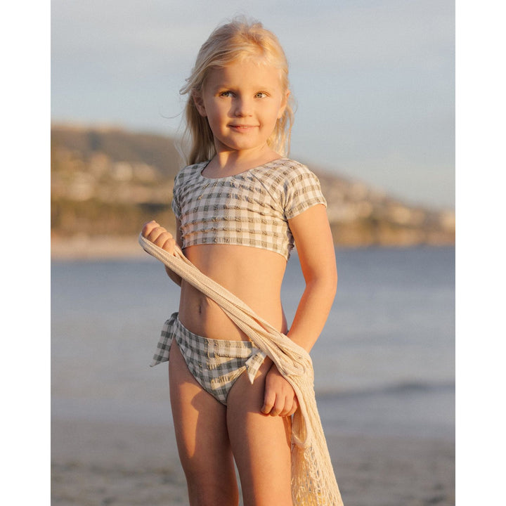 Rylee + Cru Cropped Rashguard Set - Eucalyptus Check Swimwear Rylee + Cru