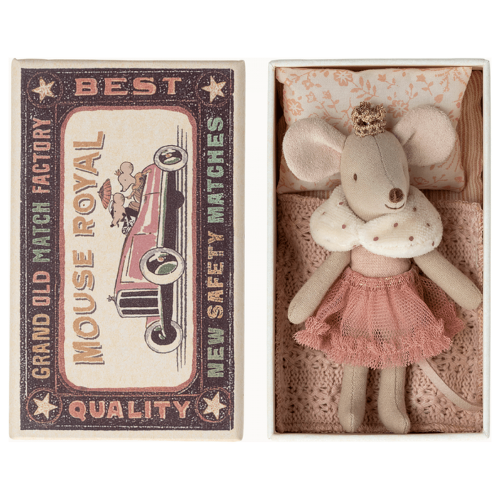 Maileg Princess Mouse, Little Sister in Matchbox- Pink Mice Maileg   