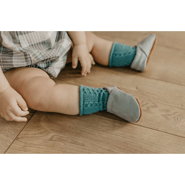 Starry Knight Spring Leather Moccasin Baby Booties- Tea Green Baby Shoes Starry Knight Designs   