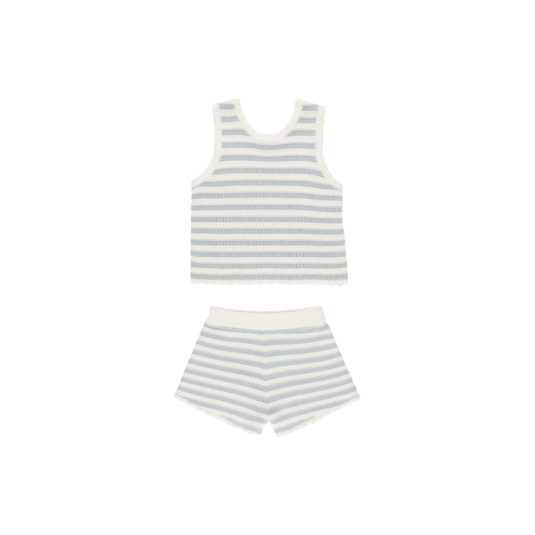 Rylee + Cru Crochet Tank Set- Blue Stripe Tops & Bottoms Rylee + Cru 2-3Y