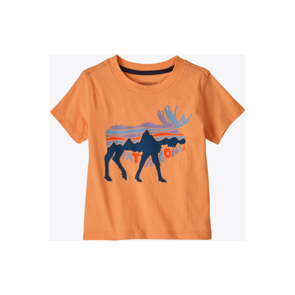 Spring 2025 Patagonia Baby Graphic T-Shirt Tops & Bottoms Patagonia Fitz Roy Moose- Heirloom Peach 0-6M