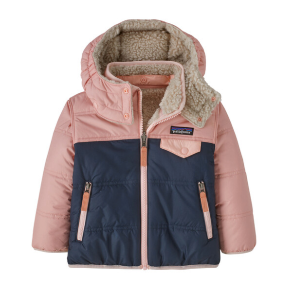 Fall 2024 Patagonia Baby Reversible Tribbles Hoody Baby Jacket Patagonia New Navy w/Mallow Pink 6 Months 