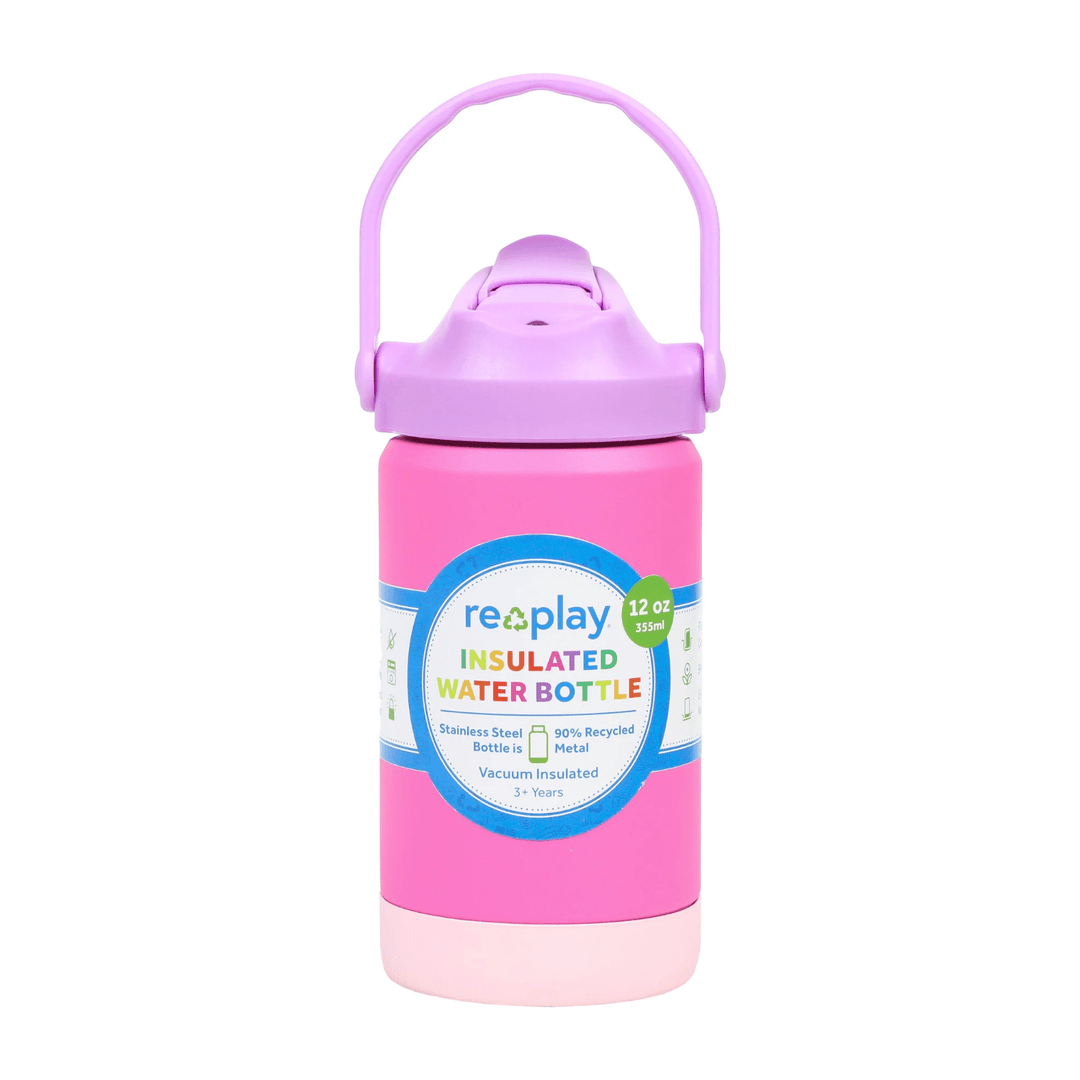 Re-Play 12 oz Insulated Recycled Stainless Steel Water Bottle Water Bottle Re-Play Princess Pink  