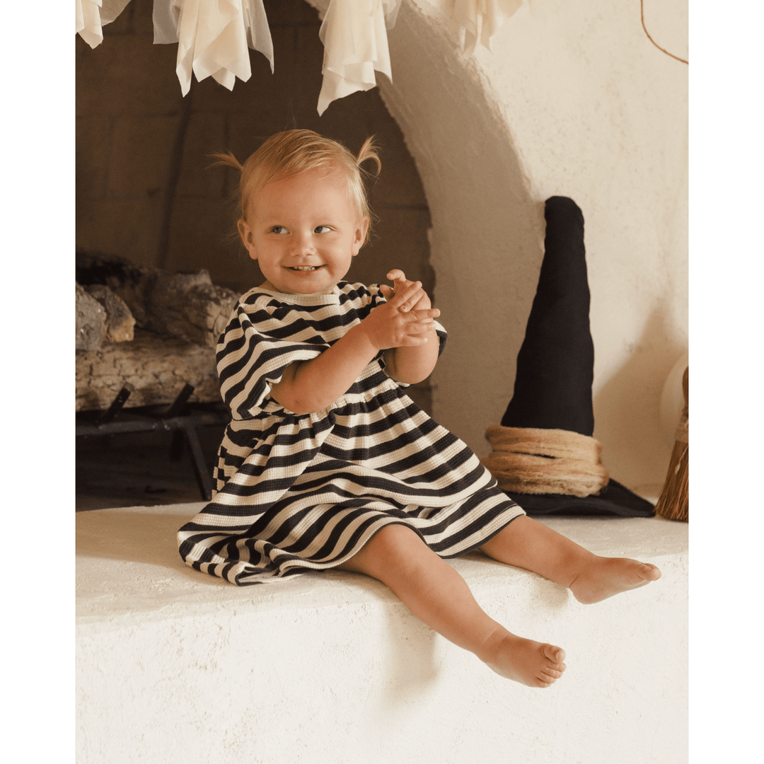 Quincy Mae Halloween Waffle Babydoll Dress- Black Stripe childrens clothing Quincy Mae   