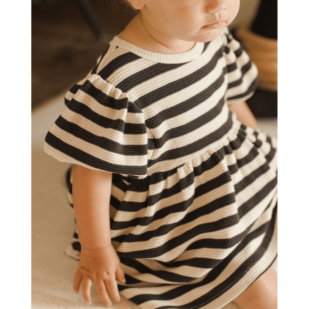 Quincy Mae Halloween Waffle Babydoll Dress- Black Stripe childrens clothing Quincy Mae   