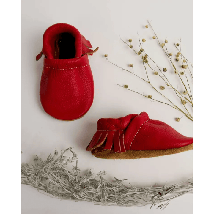 Starry Knight Moccasin Booties- Cherry Red Baby Shoes Starry Knight Designs   