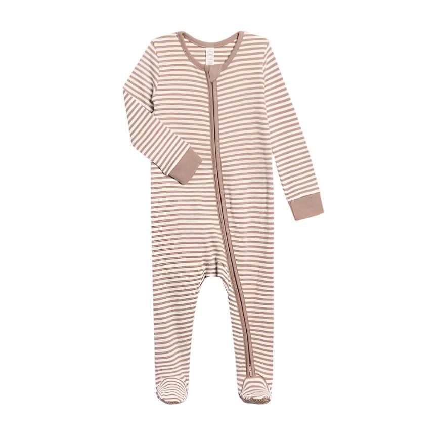 Colored Organics Peyton Footed Sleeper- Truffle Stripe Footie Colored Organics   