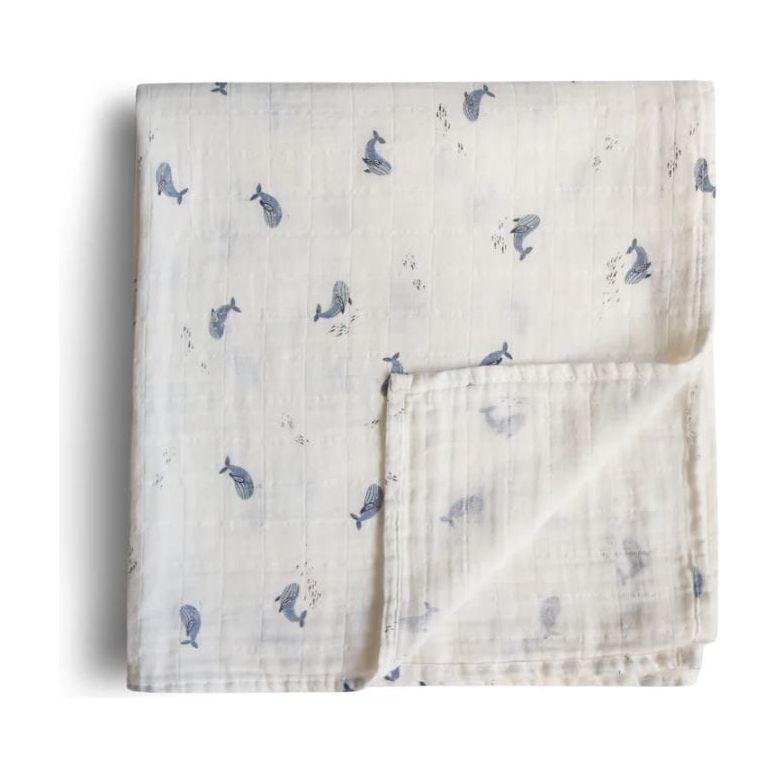 Mushie Muslin Swaddle Blanket Swaddles & Blankets Mushie Whales  