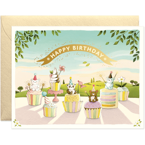 Baby & Birthday Greeting Cards -Joojoo Paper Greeting cards The Natural Baby Company Cupcake Bears Birthday Greeting Card  