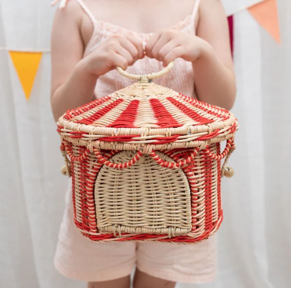 Olli Circus Tent Basket - Red & Straw Basket Olliella   