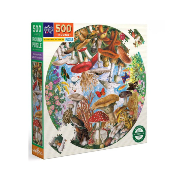 eeboo Mushrooms and Butterflies 500 Piece Round Puzzle Puzzles & Mazes eeBoo   