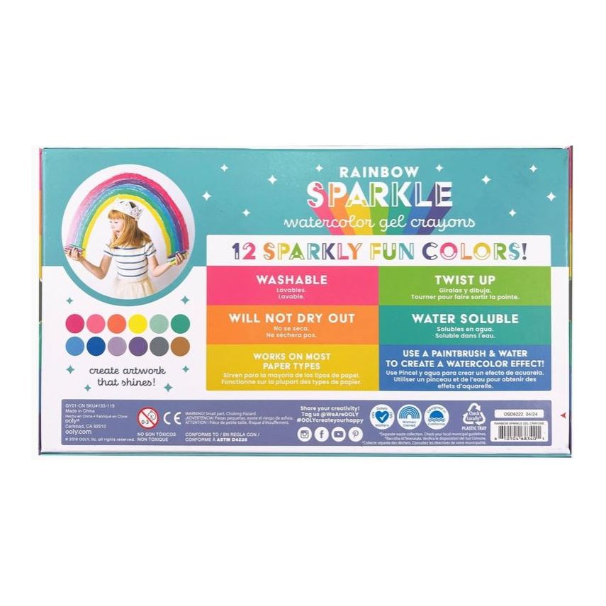 Ooly Rainbow Sparkle Metallic Watercolor Gel Crayons - Set of 12 - NEW Crayons Ooly   