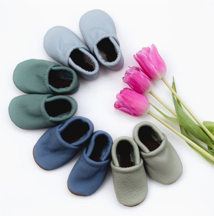 Starry Knight Spring Leather Moccasin Baby Booties- Tea Green Baby Shoes Starry Knight Designs   