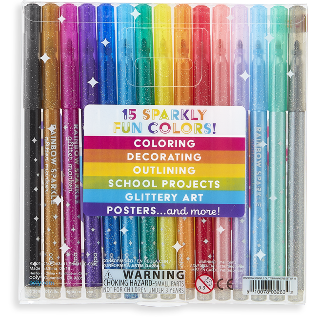 Rainbow Sparkle Glitter Markers Set of 15 – Little Red Hen
